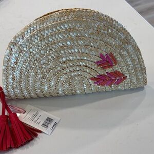 Vineyard Vines Straw Clutch with Pink Details